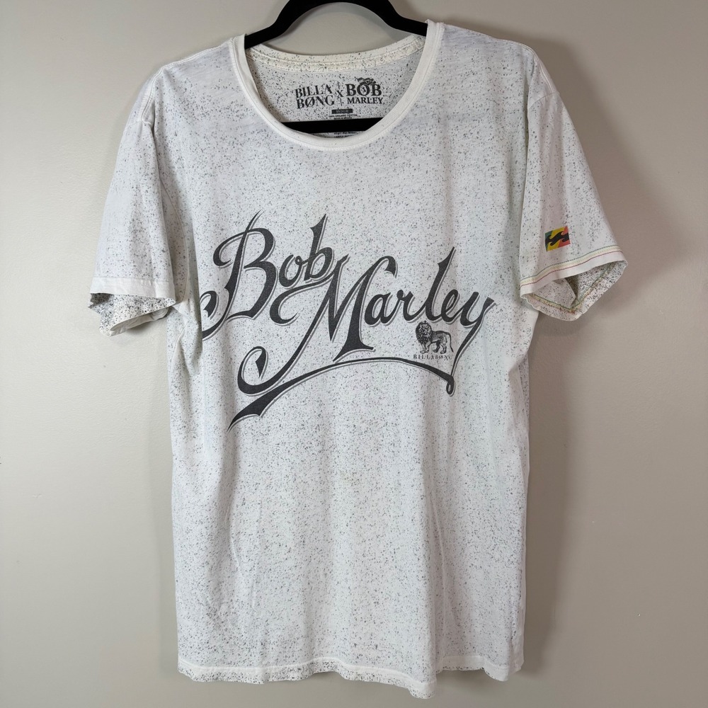 Billabong x Bob Marley Medium Graphic T Shirt White Speckled Festival‎ Reggae